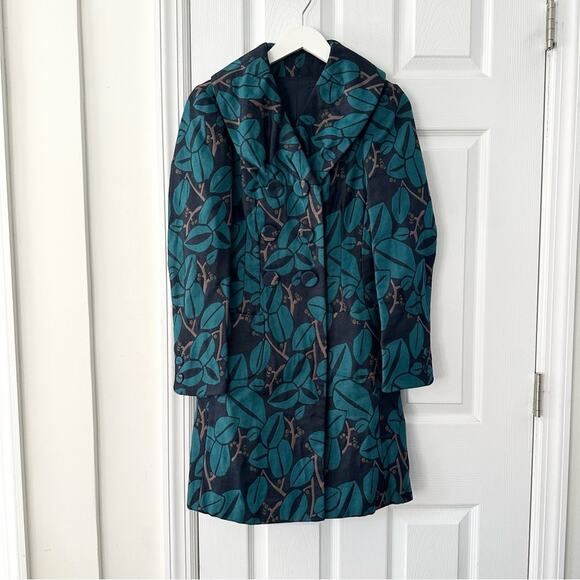 Hoss Intropia Anthropologie Turquoise Vine Leaf Jacquard Lady Button Jacket 36 - Picture 1 of 15
